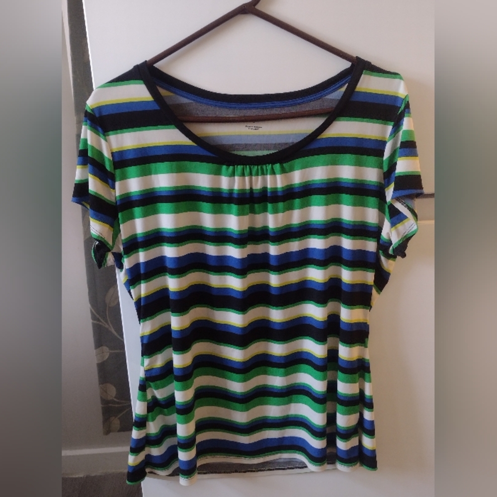 Worthington Blue and Green Ruched Blouse Size XL.